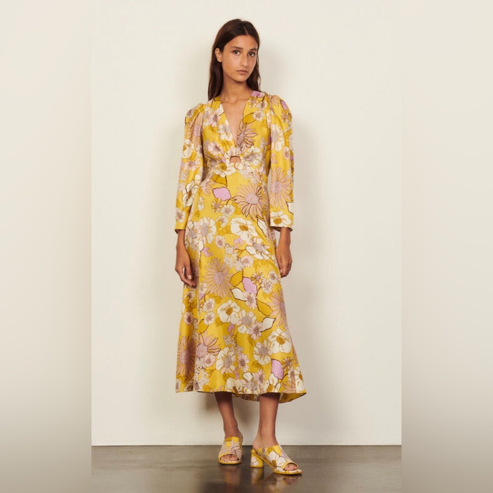 Sandro Georgina silk floral midi dress size 36
